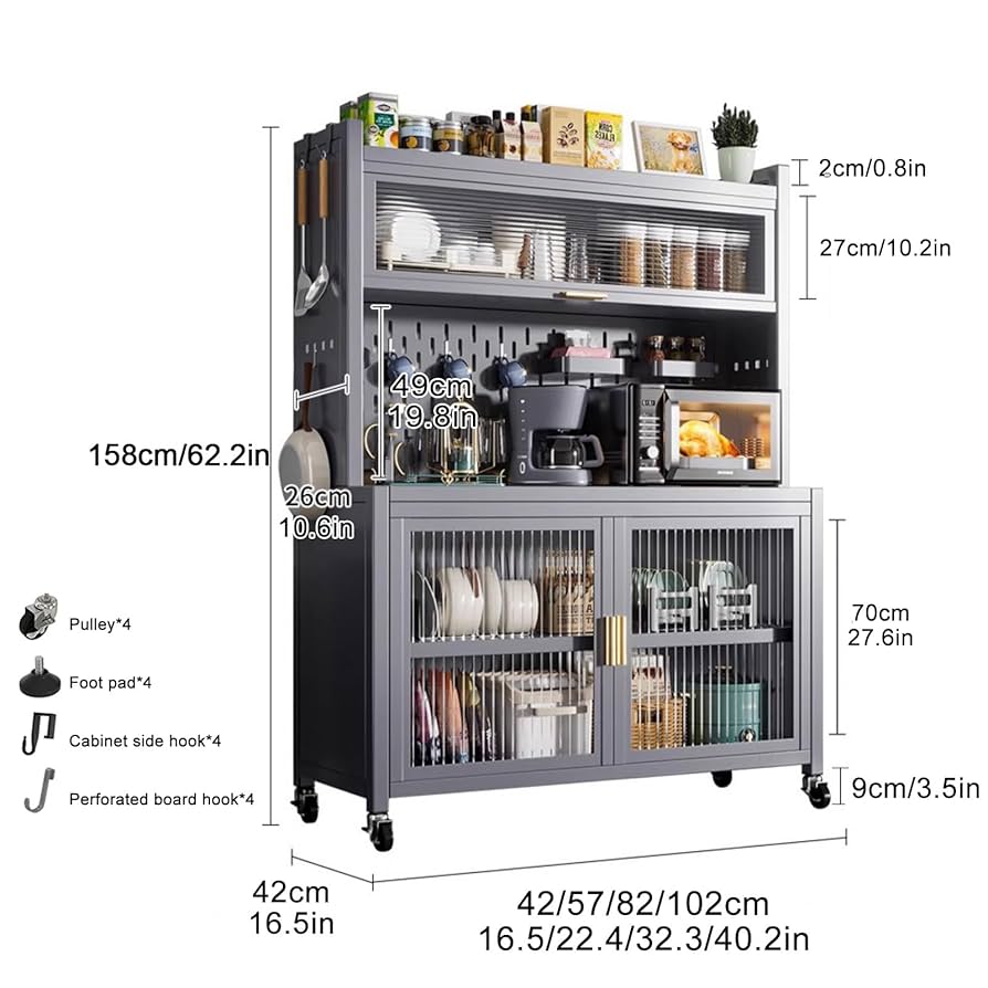 Amazon｜5段キッチン食器棚、大型金属製収納棚、穴あきボード